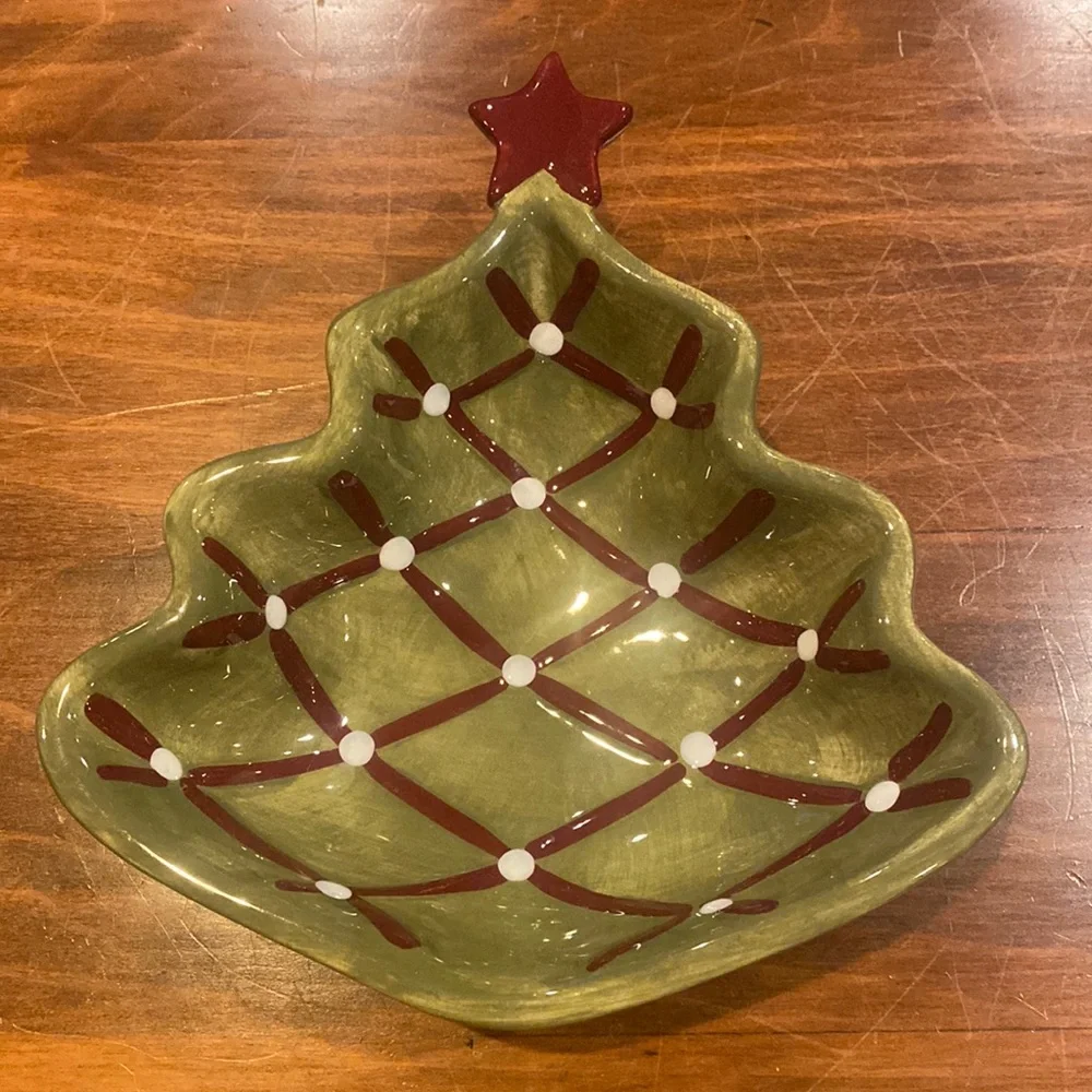 POTTERY BARN Christmas Tree Shape Holiday Bowl Dish Excellent Condition